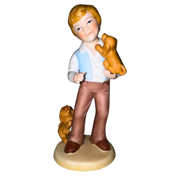 Avon 1981 Best Friends Figurine | Boy with Puppies | Vintage Porcelain Keepsake - Picture 1 of 10